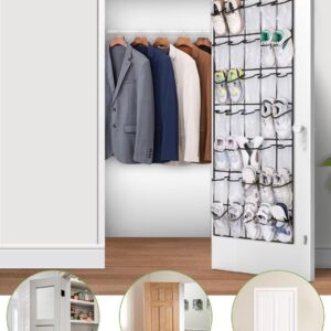 MISSLO 35 Clear Large Pockets Over The Door Shoe Organizer Sturdy Oxford Fabric Hanging Shoe Rack Closet Shoe Holder Hanger, White