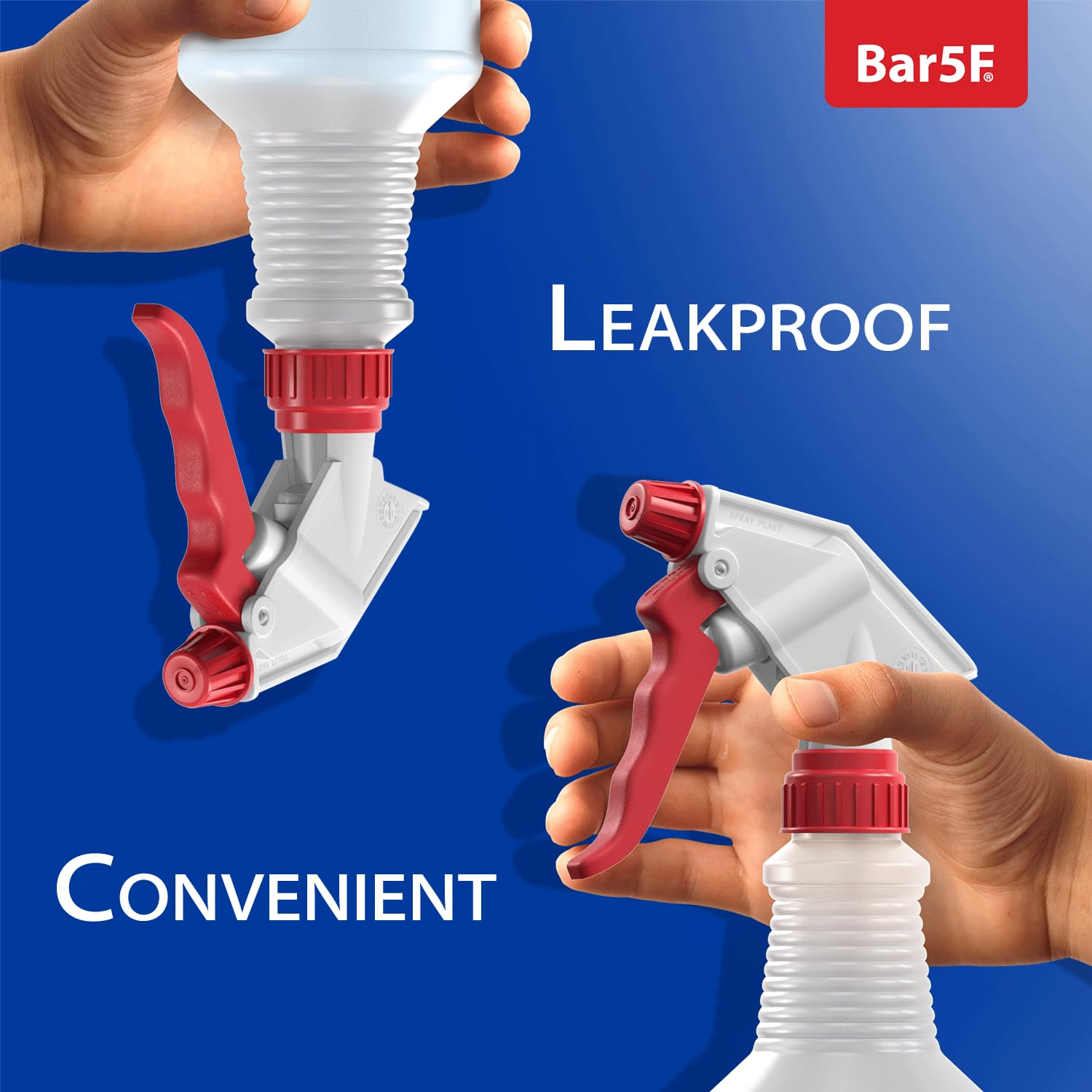 Bar5f 2pk Replacement Trigger Sprayers for 16oz, 24oz or 32oz Bottles, Water and Chemical Resistant (2-Pack, SPM-Series (Red))