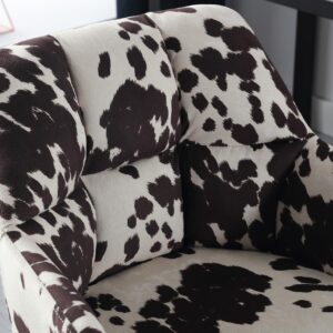 Modern Swivel Home Office Desk Chair with Wheels and Arms, Cow Print Velvet Height Adjustable Comfortable Ergonomic Upholstered Desk Chair, Wide Cute Cowhide Computer Armchair for Living Room Home