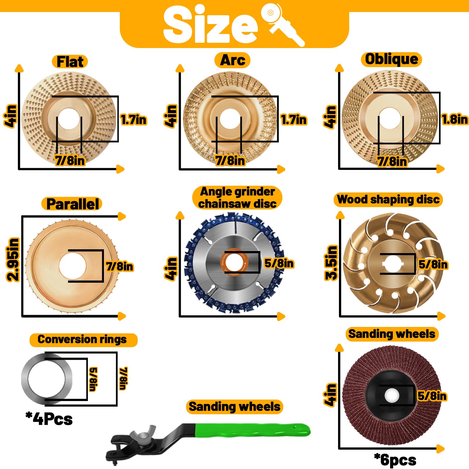 13PCS Wood Carving Disc Set for 4" or 4 1/2" Angle Grinder, Stump Tool Grinder Disc Wheel Attachments for Woodworking, Stump Grinding Tools for Wood Cutting Shaping Carving Sanding and Polishing