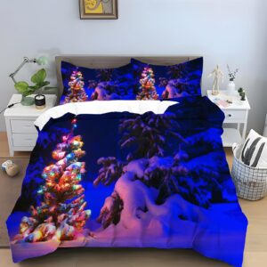 hrbk purple california king duvet cover christmas tree print bedding sets soft fluffy microfiber quilt cover and 2 pillow shams 20"x36" with zipper closure and ties for bedroom decor