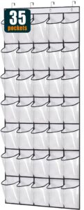 misslo 35 clear large pockets over the door shoe organizer sturdy oxford fabric hanging shoe rack closet shoe holder hanger, white