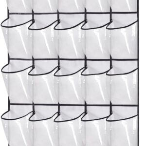 MISSLO 35 Clear Large Pockets Over The Door Shoe Organizer Sturdy Oxford Fabric Hanging Shoe Rack Closet Shoe Holder Hanger, White