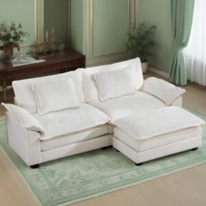 OQQOEE 85.8" Modular Sectional Sofa Oversized Comfy Loveseat L Shaped Sofa Couches with Chaise/Ottoman/Pillows for Living Room,Apartment,Office (White)