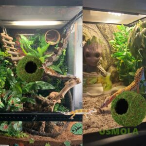 USMOLA Mossy Caves, Artificial Green Moss Caves Hide for Pet Reptile Frogs and Snakes, Terrarium & Vivarium Decor, Crested Gecko Tank Decor (4" - Woodland Green)