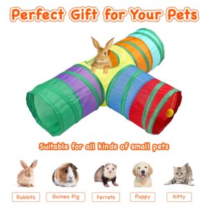 Rabbit Tunnel Collapsible 3 Way Bunny Tunnels and Tubes with Interactive Ball Bunny Hideout Small Animal Activity Tunnel Toys for Dwarf Rabbit Bunny Guinea Pig Kitty