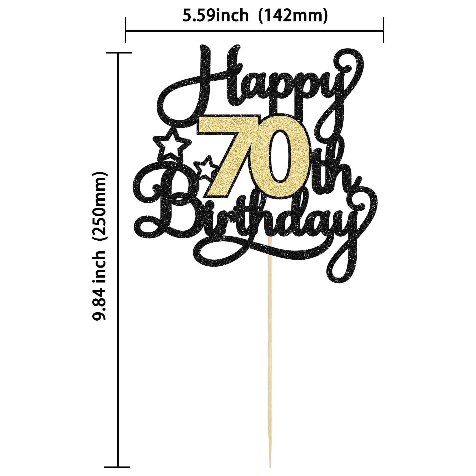 1Pc Happy 70th Birthday Cake Topper Glitter Cheers to 70 Years Cake Topper 70 Fabulous Cake Decoration for Happy 70th Birthday Anniversary Party Cake Decorations Supplies Black Gold