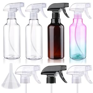 hethyo 4 pack plastic spray bottles empty spray bottle 16.9oz/500ml heavy duty spraying bottles mist/stream water bottle for cleaning solutions, hair, cooking (2clear&1 brown&1 gradient)