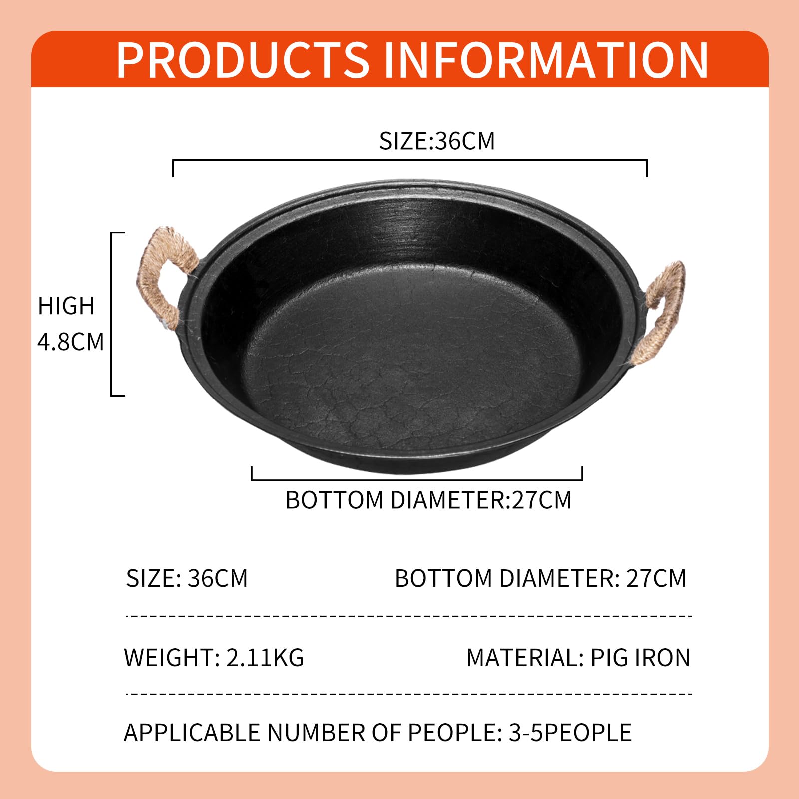 WANGYUANJI Cast Iron Skillet, Heavy-Duty & Large Pan, 14.2-Inch Dual Assist Handles Cast Iron Pan,Oven Safe Cookware - For Indoor/Outdoor, Grill, Stovetop Use(Black)