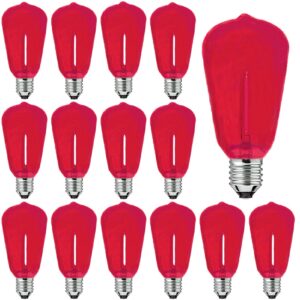 red st38 replacement led bulb red 1w shatterproof c7/e12 candelabra base st38 filament bulb red plastic led indoor outdoor string light replacement bulbs for wedding party home, red (15 pack)