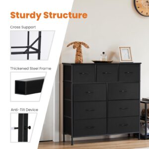 Sweetcrispy 9 Drawers Dresser for Bedroom, Kidsroom Furniture, Tall Chest Tower, Storage Organizer Units for Clothing, Closet, Fabric Bins, Wood Top, Steel Frame, Lightweight, Assemble Tools Include