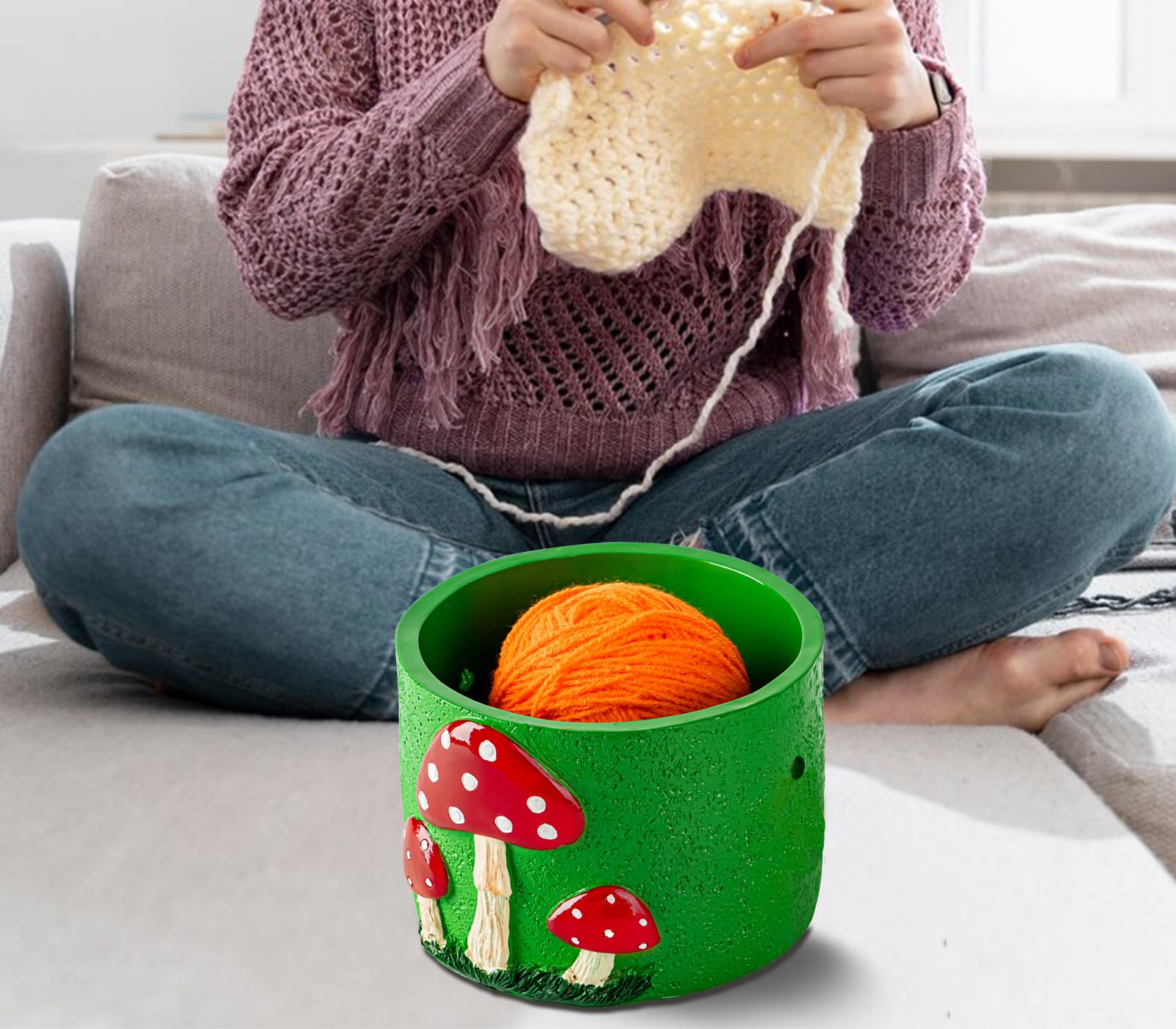 Mushroom Yarn Bowl for Crocheting Green Crochet Bowls for Yarn Red Docor Crochet Bowl Knitting Bowl