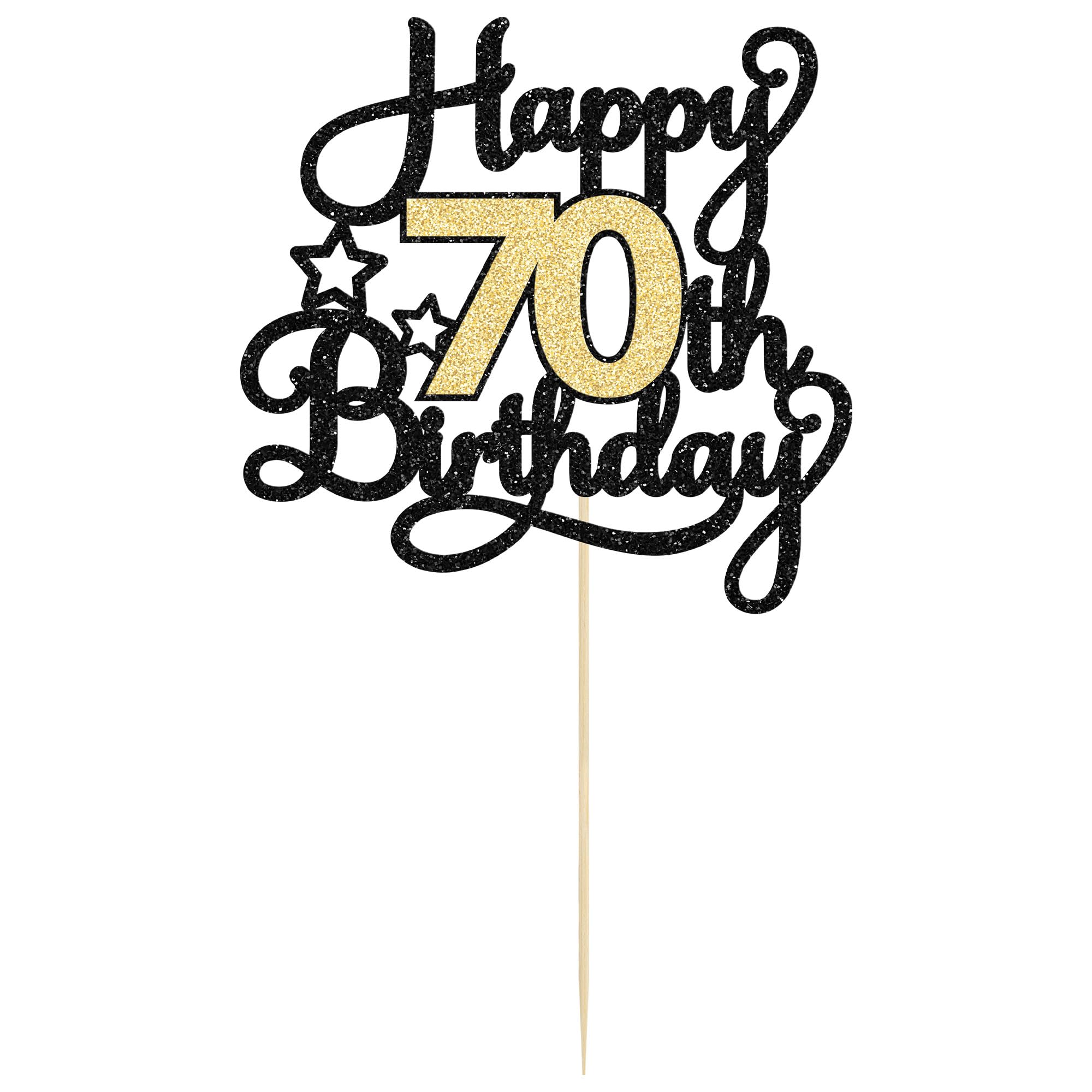 1Pc Happy 70th Birthday Cake Topper Glitter Cheers to 70 Years Cake Topper 70 Fabulous Cake Decoration for Happy 70th Birthday Anniversary Party Cake Decorations Supplies Black Gold