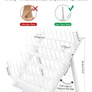 Sew Tech Thread Rack, Bright White Plastic Thread Holder with 60 Pegs and Extra 10 Long Pegs, Sewing and Embroidery Thread Stand