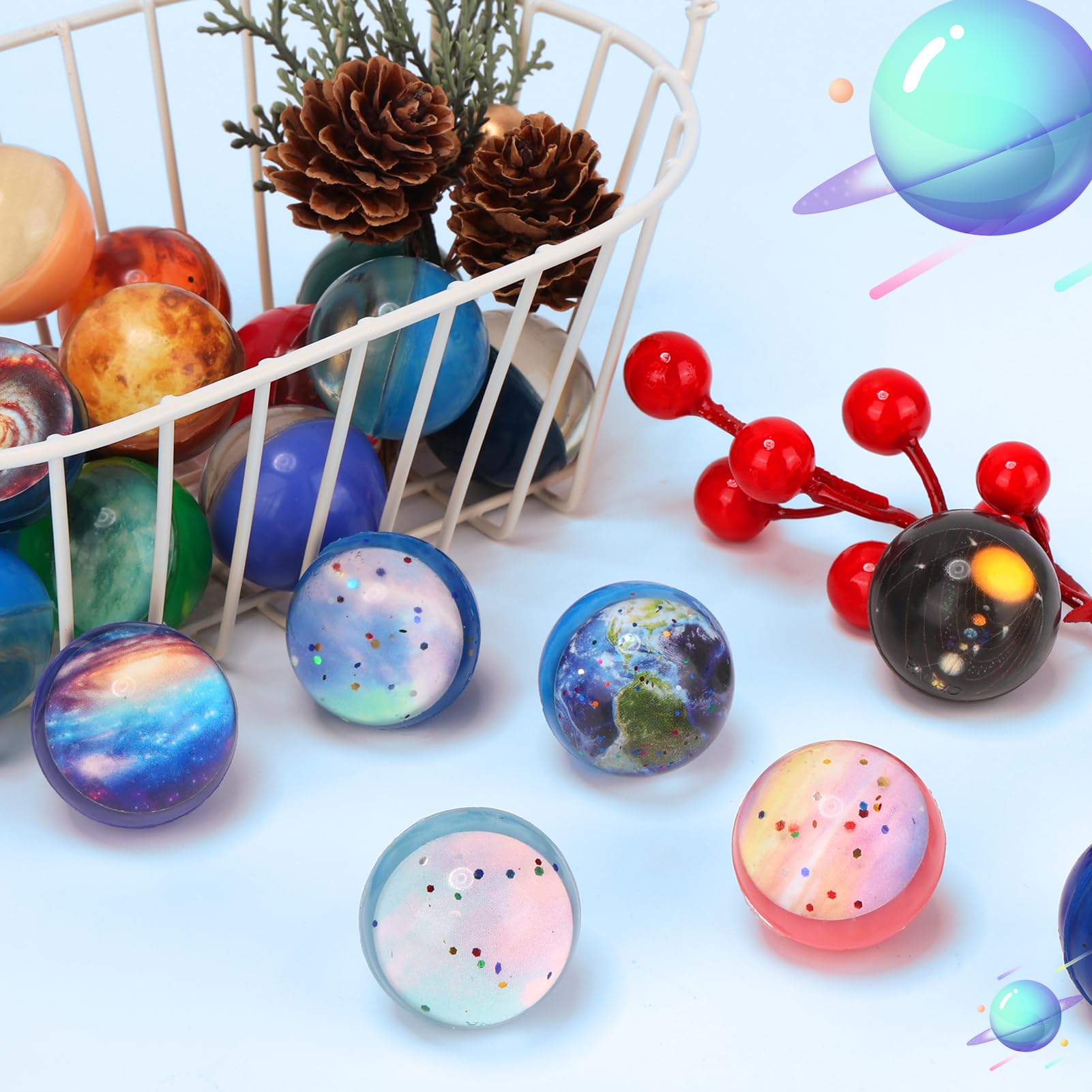 Pllieay 30PCS Galaxy Bouncy Balls, 32mmSpace Bouncy Balls Bulk, Space Party Favors Rubber Balls for Kids Party Favors, Space Toys for Kids, Christmas Gift Bag Filling(30 style)