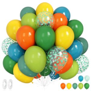 green orange yellow balloons, 60 pcs 12 inch sage green yellow blue latex balloons for boys girls jungle themed birthday wedding graduation baby shower safari dinosaur party decor