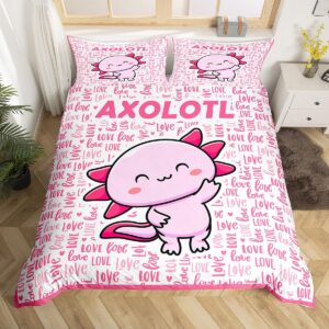 cartoon axolotl kids duvet cover set twin size,cute salamander ocean animals bedding set,girls boys adults room decor,axolotl lovers kawaii comforter cover,pink romantic quilt cover,1 pillowcase