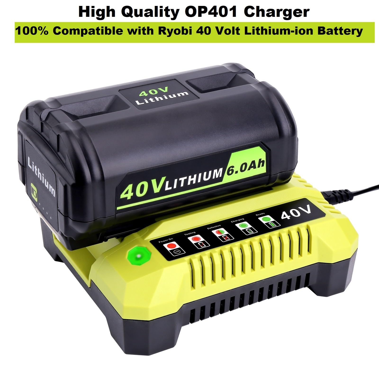 Kotoate Replacement for Ryobi 40V Battery Charger, OP401 Charger Compatible with Ryobi 40V Lithium Battery OP4040 OP4050 OP4050A OP40601 OP4026 OP4015 OP4030 Fast Charger