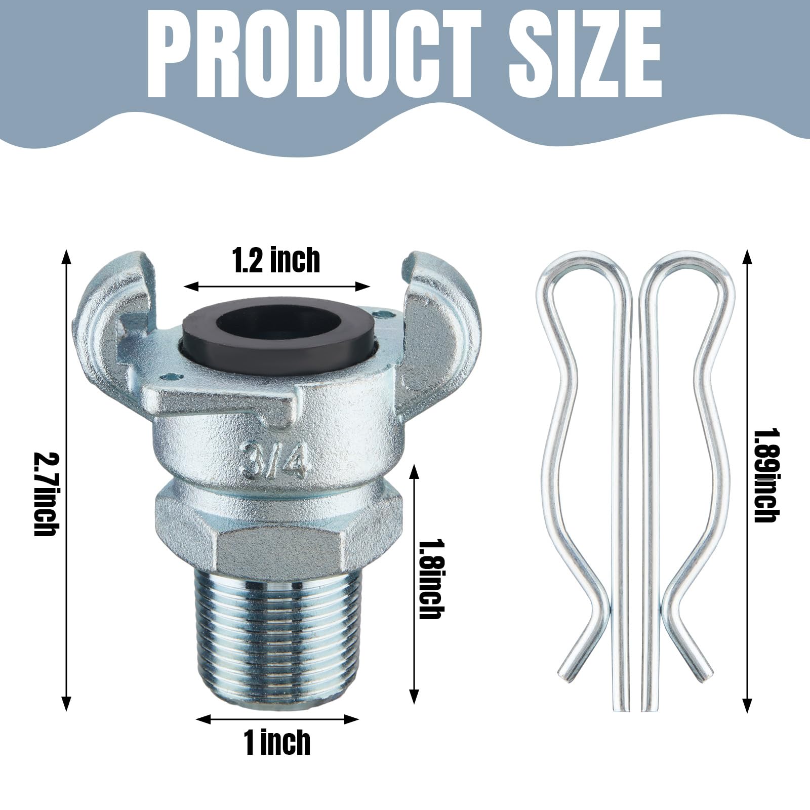 Therwen 4 Sets NPT Iron Air Hose Fitting 2 Lug Universal Coupling Chicago Fitting for Female and Male End (Male End,3/4'')