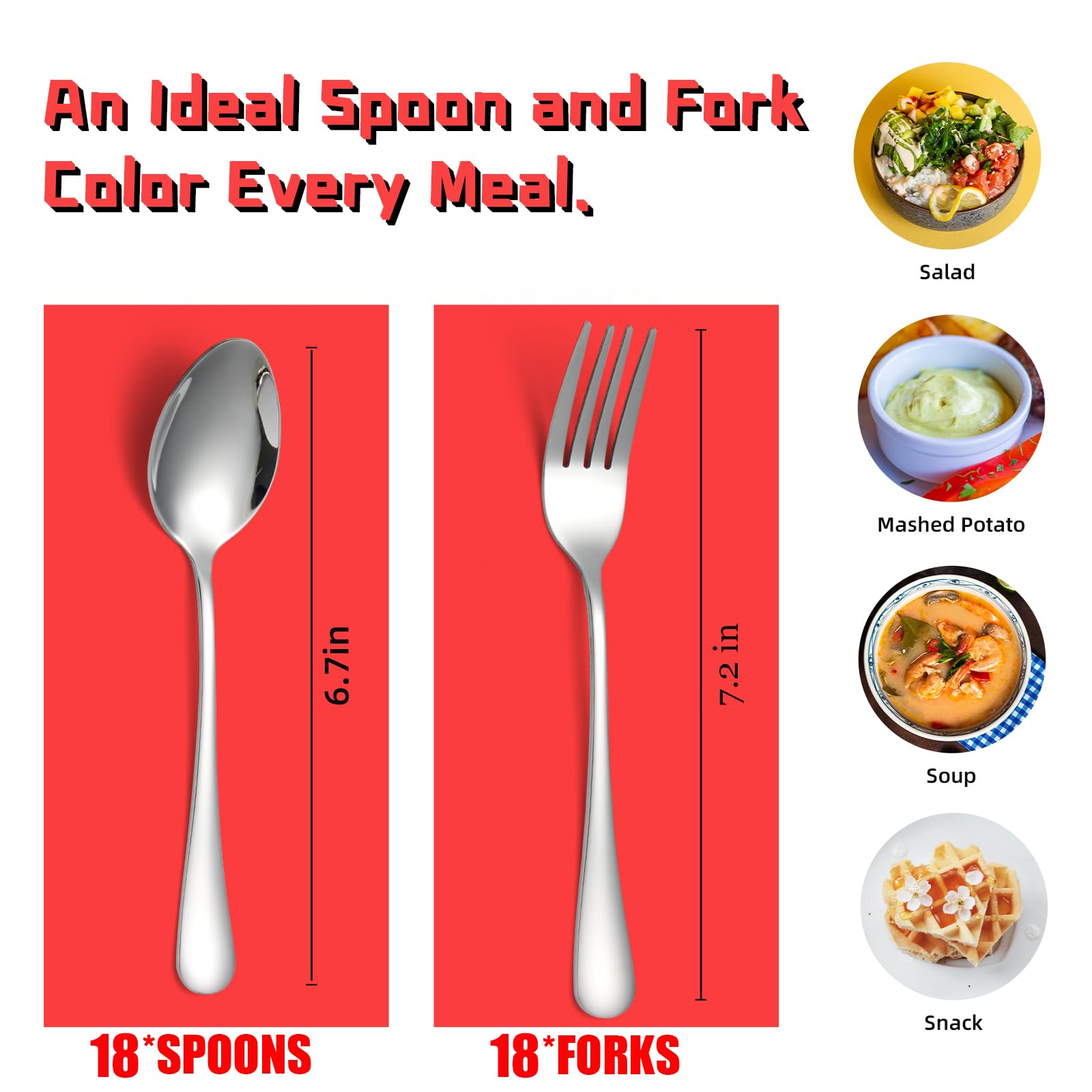 36-Piece Dinner Forks and Spoons Silverware Set, Stainless Steel Flatware Cutlery for Kitchen Home Restaurant, Heavy duty Fork 7.2 Inch and Tablespoon 6.7 Inch, Dishwasher Safe