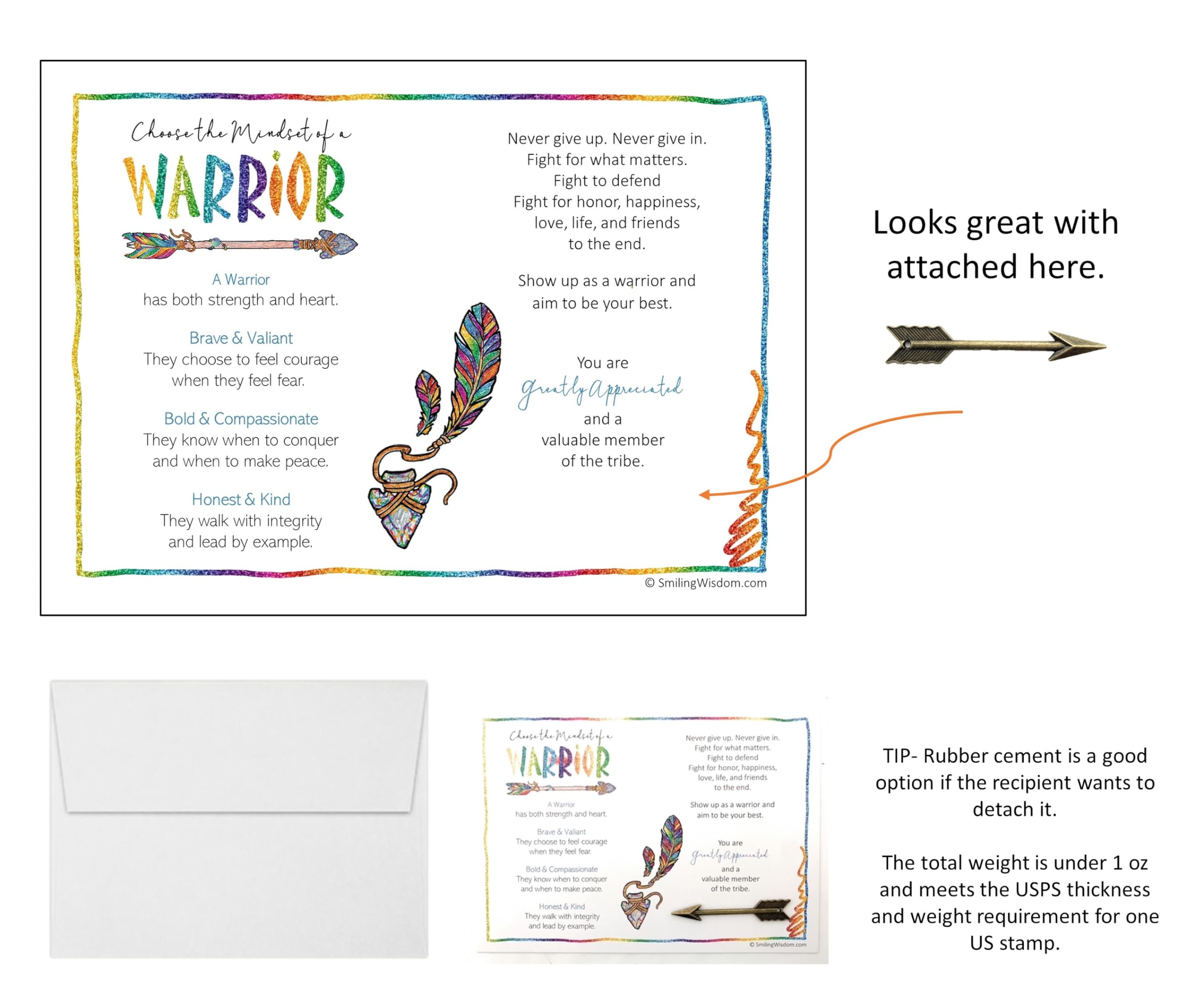 Smiling Wisdom - Bulk 40 Gift Sets - 4 Different Sets of 10 - Quarterly Gifts - Encouraging Praising Employee Volunteer Student Appreciation Cards Envelopes - 120 Pcs - Storm Puppy Warrior Light