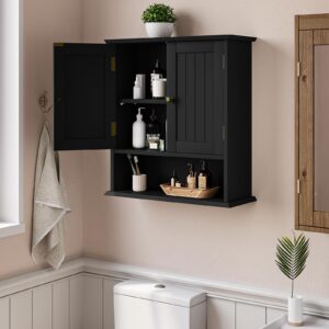 Smuxee Black Bathroom Cabinet Wall Mounted, Small Bathroom Medicine Cabinet with 2 Door Adjustable Shelves, Bathroom Wall Cabinet Over Toilet for Laundry Room Kitchen