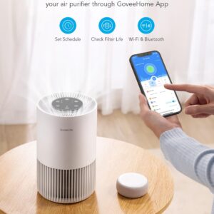 GoveeLife Smart Air Purifiers for Bedroom, with WiFi Alexa Control, HEPA 24dB Quiet Air Purifier with Fragrance Sponge, RGB Night Light, for Pet Dander, Allergies, Smoke, Office and Desktop, White