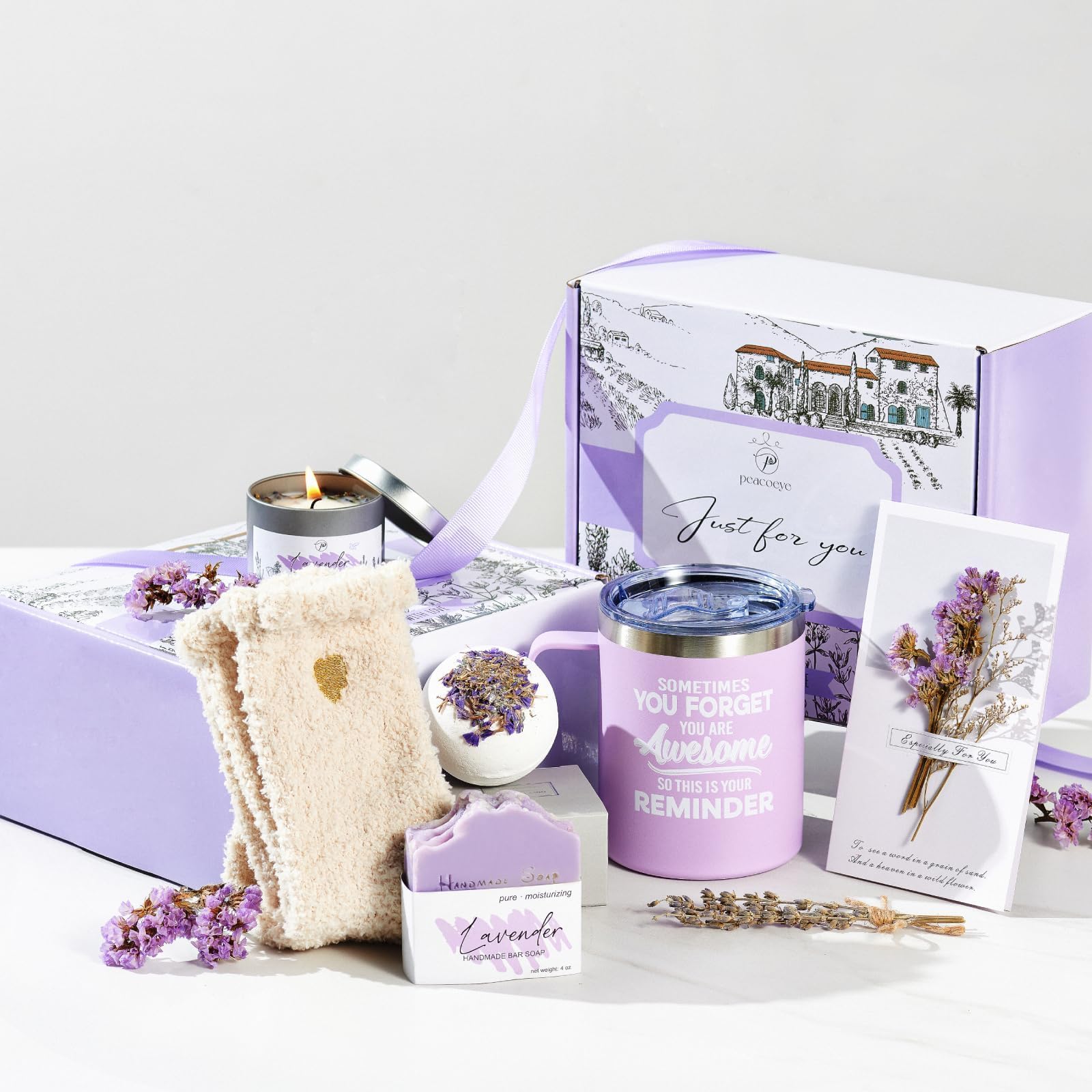 Peacoeye Birthday Gifts for Women Who Have Everything Thanksgiving Gift Christmas Gifts Inspirational Gifts Lavender Spa Gift Basket Set for Mom Sister Wife Girlfriend Nurse Coworker Best Friend Gifts