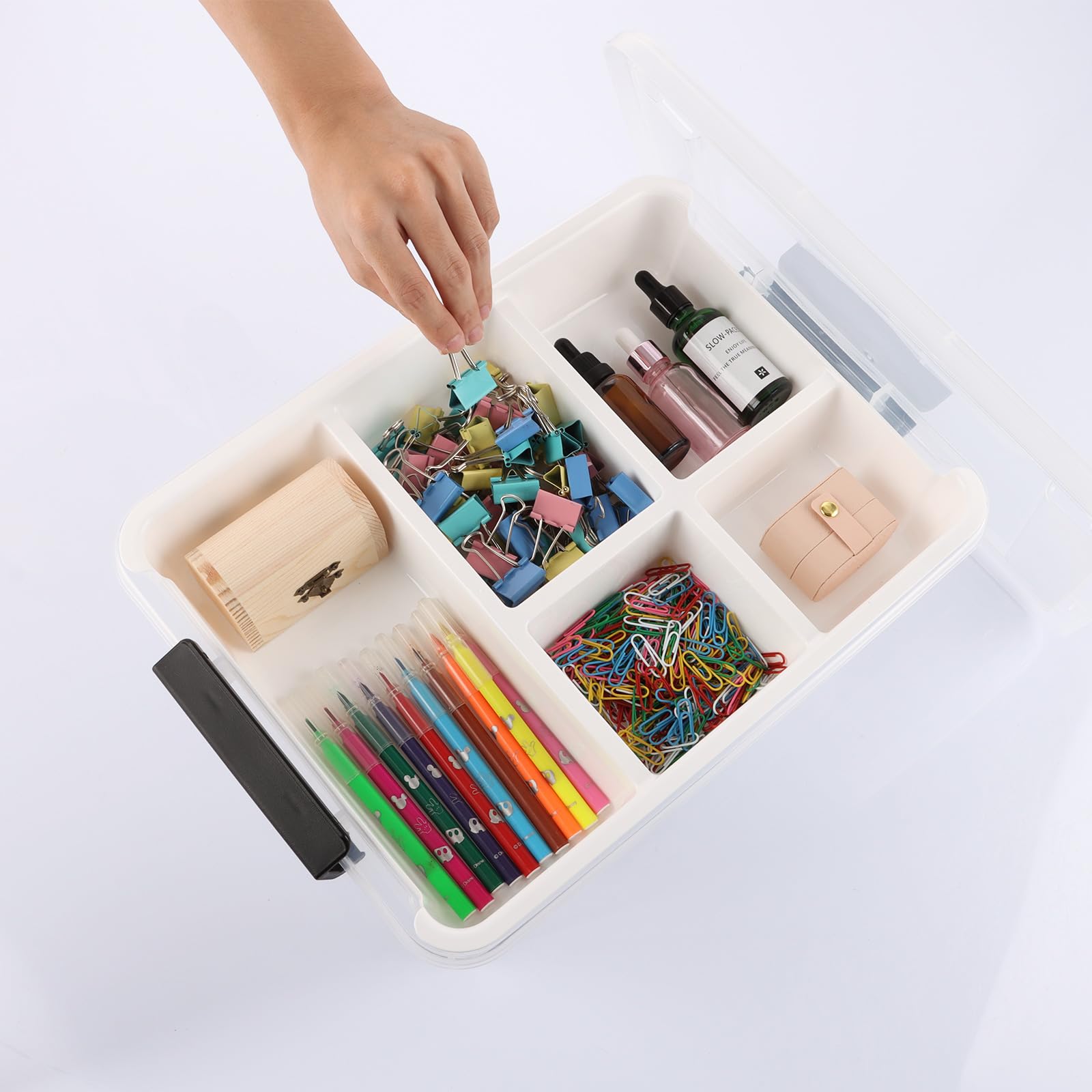 ACXFOND Plastic Storage Box with Removable Tray Clear Craft Organizers and Storage 17 QT Storage Containers for Arts and Crafts Supplies, Stationery, Lego, Kids Building Blocks, Sewing Kit