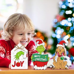 3pcs Christmas Wooden Table Signs, Funny Dog Centerpieces Christmas Tiered Tray Decorations Set for Xmas Holiday Winter Parties Indoor Home JOY Table Top Sign Decor