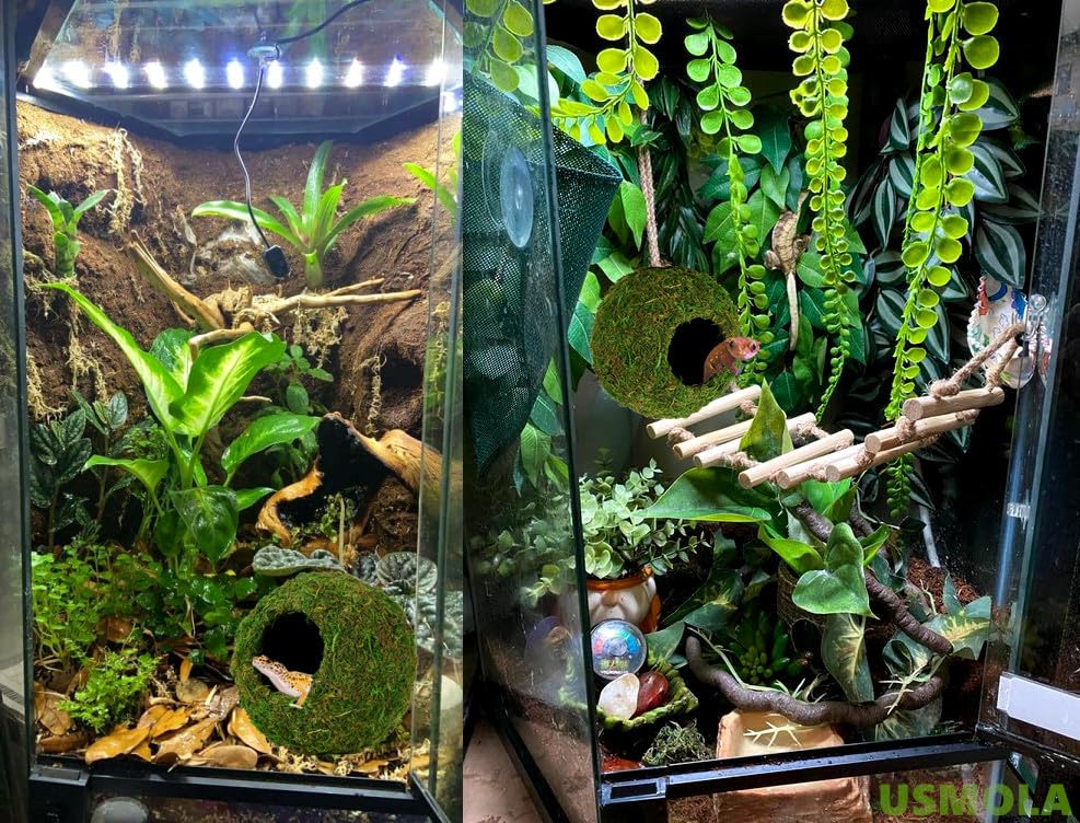 USMOLA Mossy Caves, Artificial Green Moss Caves Hide for Pet Reptile Frogs and Snakes, Terrarium & Vivarium Decor, Crested Gecko Tank Decor (4" - Woodland Green)