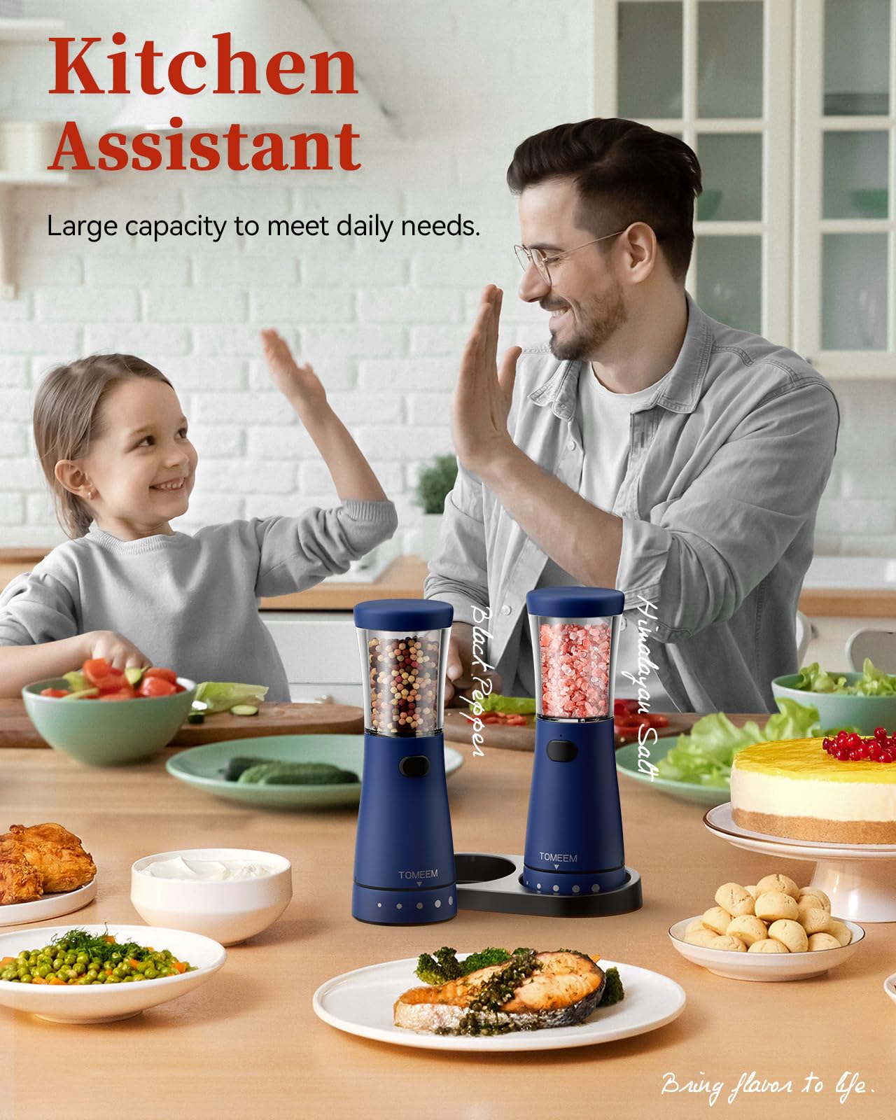 Electric Salt and Pepper Grinder Set with Storage Base, Stainless Steel Rechargeable Salt and Pepper Grinder Set with 4.5 oz Large Capacity, 1.8" Wide Mouth, Adjustable Coarseness, Ideal for Kitchen