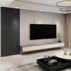 Art3d 8-Pack 96 x 6in. WPC Acoustic Slat Wall Panel for Modern Interior Decor, TV Background, Living Room, Matte Black