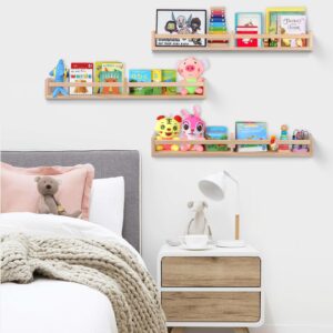 birola Nursery Book Shelves for Wall Set of 3，Natural Wood Wall Bookshelves for Kids Room - Book Shelf for Wall(32 inches Set of 3)