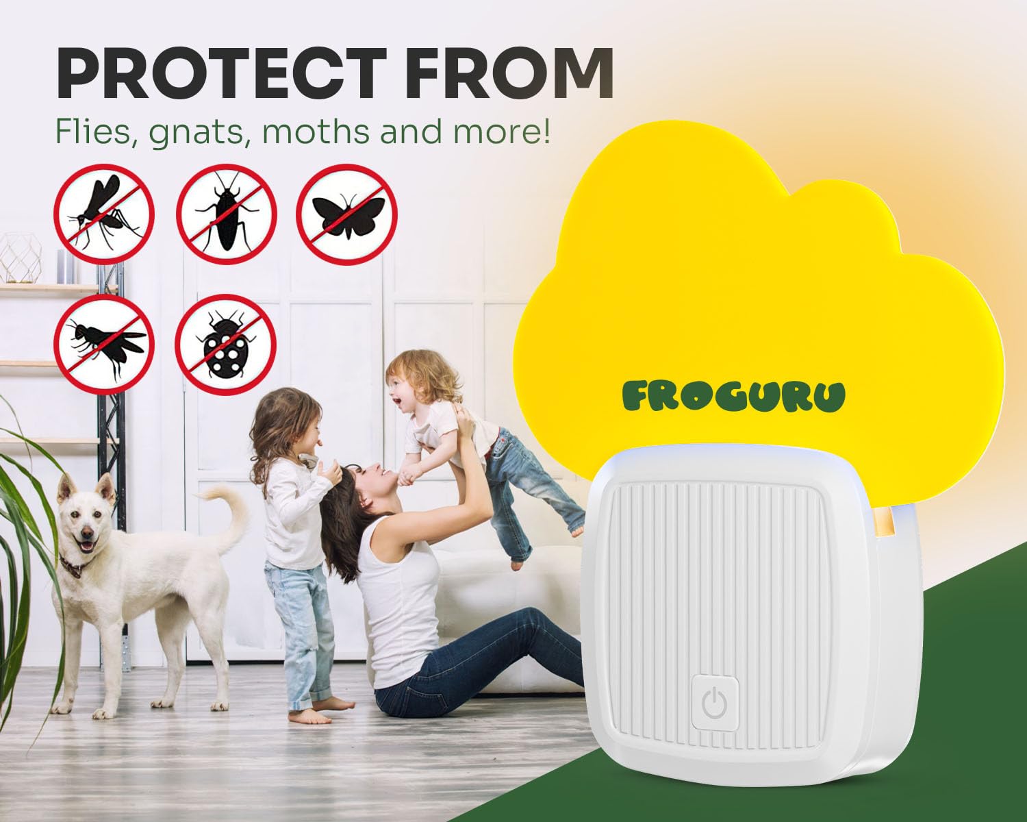 FROGURU Plug in Fly Trap Indoor with 14 Sticky Refills (2-Pack) - Easy to Use Odorless Indoor Fly Trap for Home with Yellow LED Light - Traps Insects Like Fruit Flies, Mosquitoes, Gnats, Moths, etc.