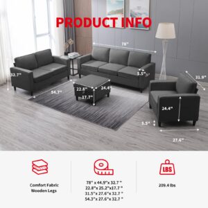 PUREMIND 3 Piece Sofa Set Living Room Furniture Sets, Convertible Sectional Sofa Couch with Storage Ottoman, Modular Sectional Couch for Living Room,3-Seat Sofa +Ottoman+Loveseat+ Armchair (Dark Gray)