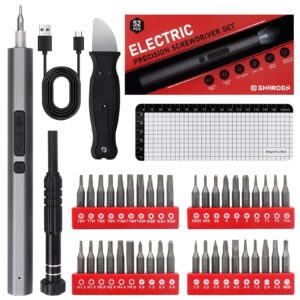 sharden mini electric screwdriver 3.7v electric precision screwdriver set, 52 in 1 mini power screwdriver cordless, s2 steel magnetic electronic repair tool for pc computer laptop phone watch jeweler