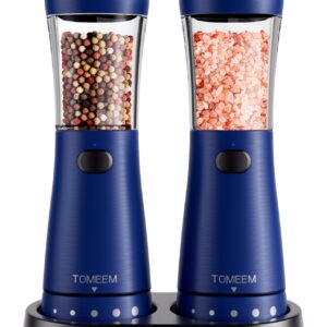 Electric Salt and Pepper Grinder Set with Storage Base, Stainless Steel Rechargeable Salt and Pepper Grinder Set with 4.5 oz Large Capacity, 1.8" Wide Mouth, Adjustable Coarseness, Ideal for Kitchen