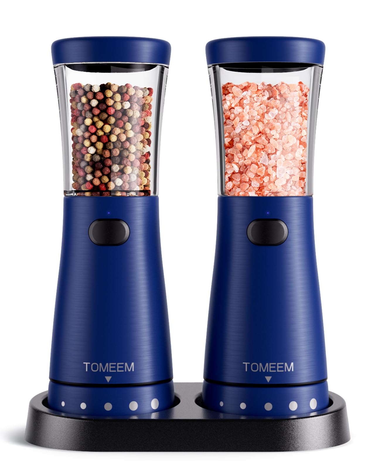 Electric Salt and Pepper Grinder Set with Storage Base, Stainless Steel Rechargeable Salt and Pepper Grinder Set with 4.5 oz Large Capacity, 1.8" Wide Mouth, Adjustable Coarseness, Ideal for Kitchen