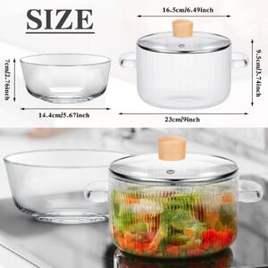 Hushee 2 Pcs Cooking Glass Pot with Lid 57 oz and Serving Bowl Glass Heat Resistant Cookware with Grip Handles with Cover Safe Clear Cooking Pots Glass Saucepan for Soup Milk Food Stove Stovetop