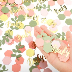 baby shower confetti, 350 pcs baby shower decorations confetti champaign gold ivory sage green eucalyptus hexagon confetti table scatter confetti for ice cream theme party birthday party wedding