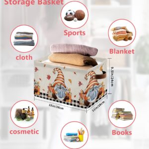 Storage Basket Fall Gnome Fall Bakets Foldable Storage Bins Collapsible with Handles Autumn Pumpkin Black Buffalo Plaid Laundry Baskets for Organizing Shelves Closet Toy Gifts Bedroom Home Decor