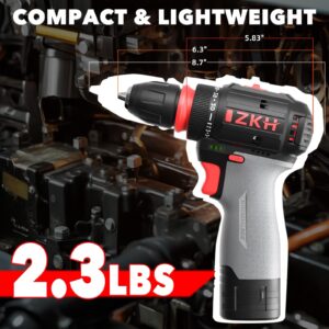 ZKH Cordless Drill Set, 16V Electric Power Drill Driver with Battery and Charger,2 Variable Speed, 3/8" Keyless Chuck, Up to1800RPM,Torque 487 In-lbs,47Pcs Drill Bits, Tool Sets for Men