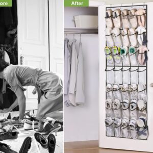 MISSLO 35 Clear Large Pockets Over The Door Shoe Organizer Sturdy Oxford Fabric Hanging Shoe Rack Closet Shoe Holder Hanger, White