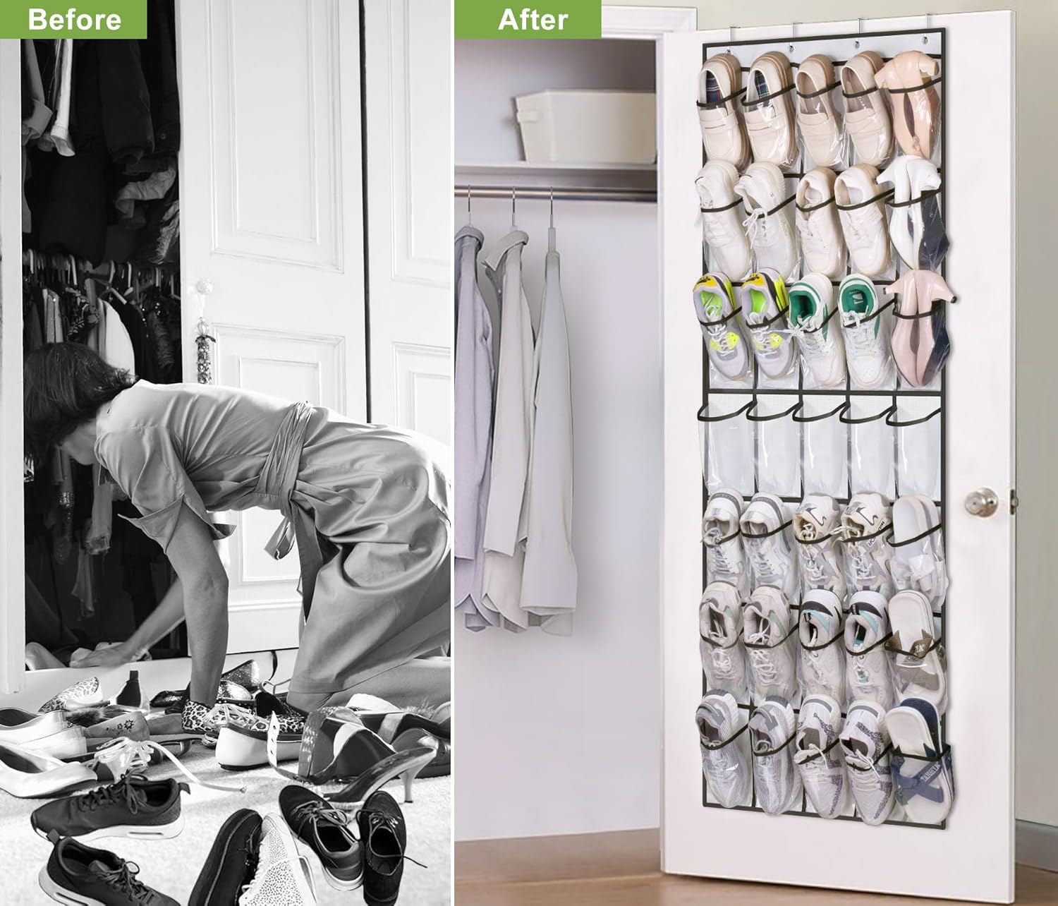 MISSLO 35 Clear Large Pockets Over The Door Shoe Organizer Sturdy Oxford Fabric Hanging Shoe Rack Closet Shoe Holder Hanger, White