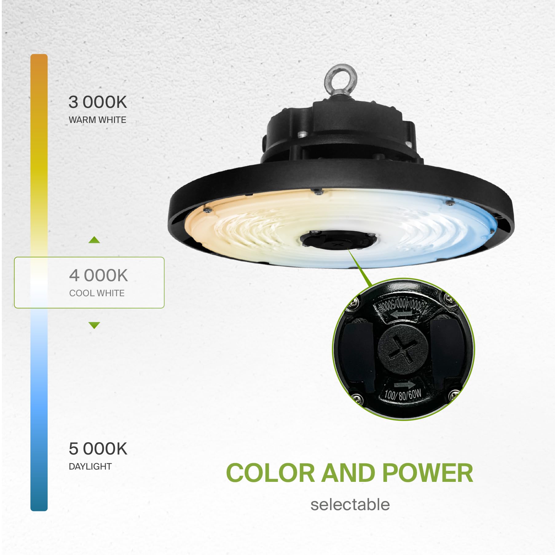 ASD UFO LED High Bay Light 60W/80W/100W, 3 CCT 3000/4000/5000K Dimmable 14,603 lm, DLC Premium & UL, 120-277V, Commercial Bay Lighting, LED High Bay Lights for Warehouse Shop, Waterproof IP69K