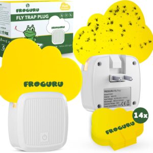 FROGURU Plug in Fly Trap Indoor with 14 Sticky Refills (2-Pack) - Easy to Use Odorless Indoor Fly Trap for Home with Yellow LED Light - Traps Insects Like Fruit Flies, Mosquitoes, Gnats, Moths, etc.