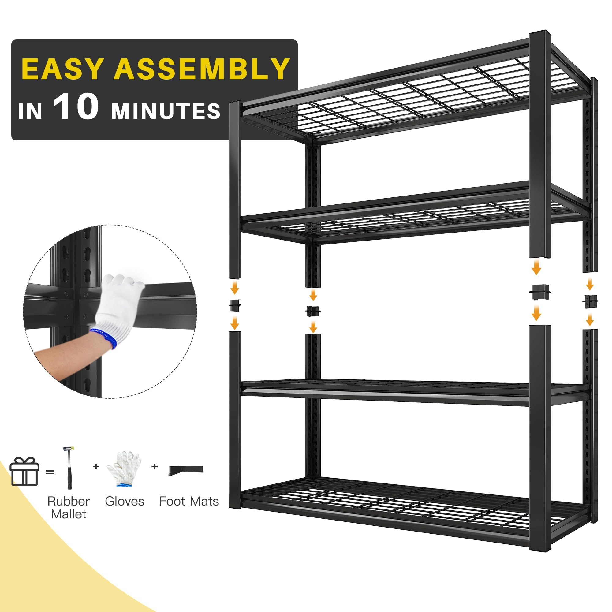 REIBII 40" W Garage Shelving Load 2200LBS Wide Storage Shelves Heavy Duty 4-tire Garage Storage Shelving Adjustable Metal Shelving Industrial Shelving Unit Utility Shelf Commercial Rack Basement