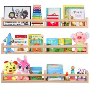 birola nursery book shelves for wall set of 3，natural wood wall bookshelves for kids room - book shelf for wall(32 inches set of 3)