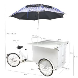 Fixturedisplays® 24" Tire 90 X 51.5 X 41" White Vending Trike Mobile Food Beverage Bike Cart White Blue Star with 86.6" Umbrella 10165-NF